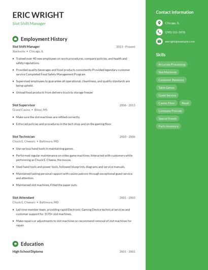 Slot Shift Manager Resume