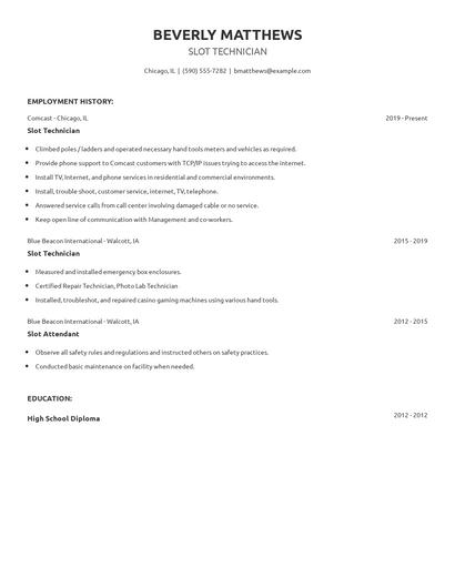 Slot Technician Resume