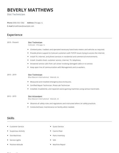 Slot Technician Resume