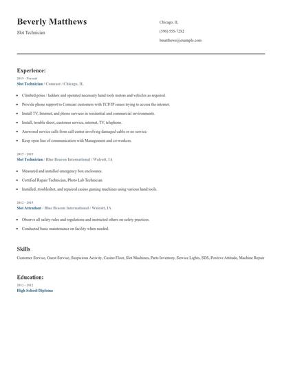 Slot Technician Resume