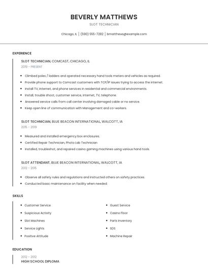 Slot Technician Resume