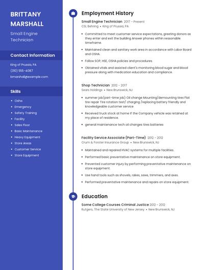 Small Engine Technician Resume