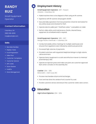 Small Equipment Operator Resume
