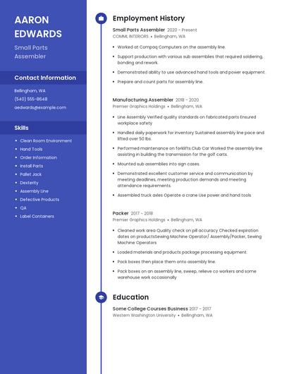 Small Parts Assembler Resume