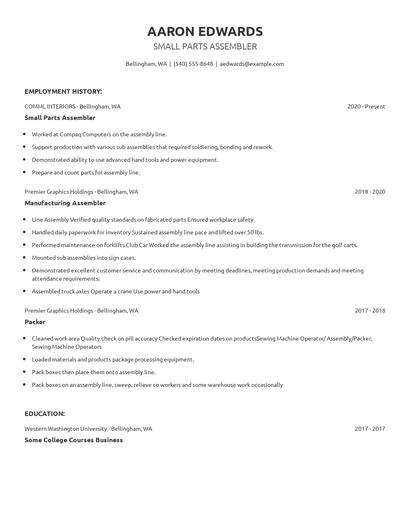 Small Parts Assembler Resume