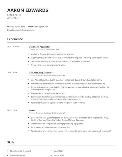 Small Parts Assembler Resume