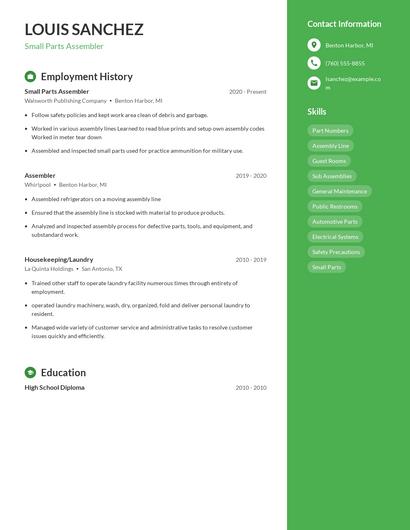 Small Parts Assembler Resume