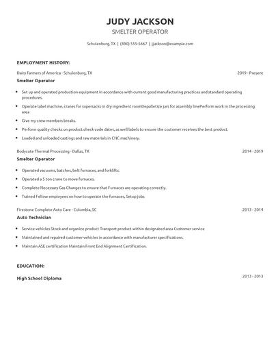 Smelter Operator Resume