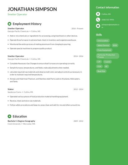 Smelter Operator Resume