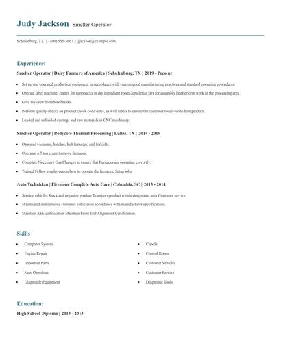 Smelter Operator Resume