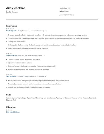 Smelter Operator Resume