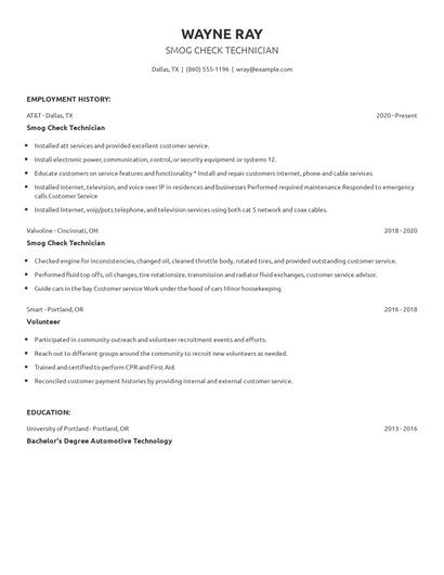 Smog Check Technician Resume