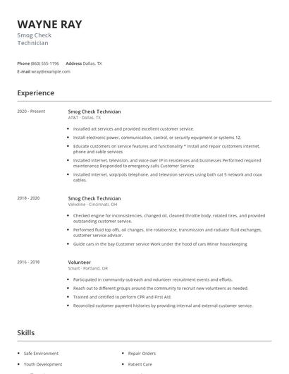 Smog Check Technician Resume