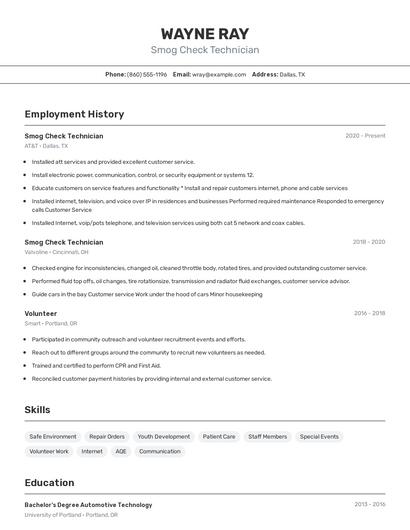 Smog Check Technician Resume