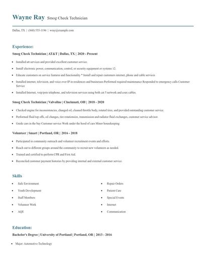 Smog Check Technician Resume