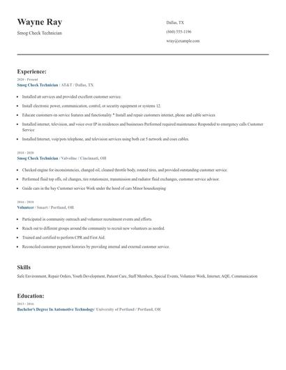 Smog Check Technician Resume