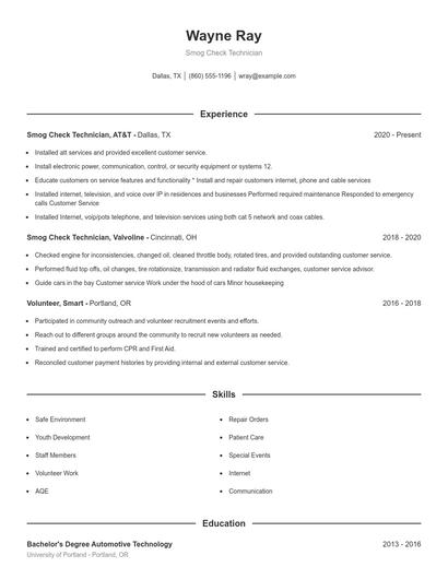Smog Check Technician Resume