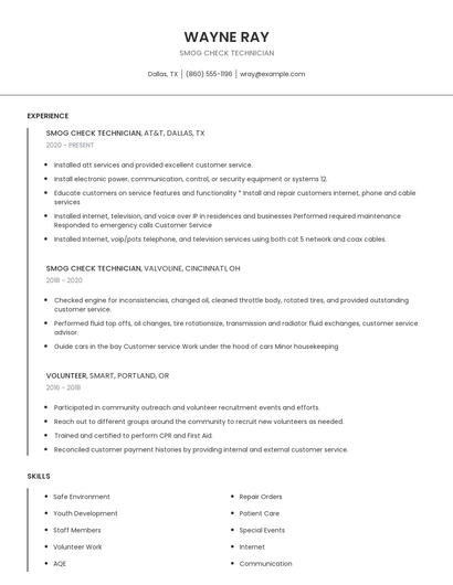 Smog Check Technician Resume
