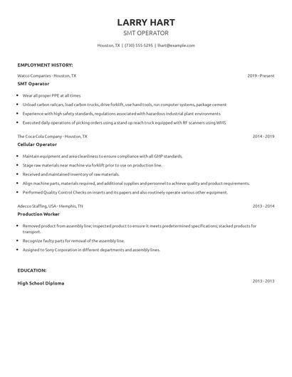 SMT Operator Resume