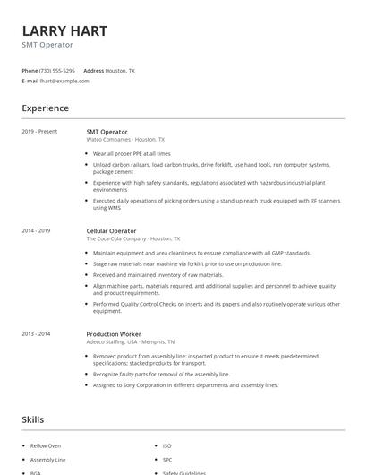 SMT Operator Resume