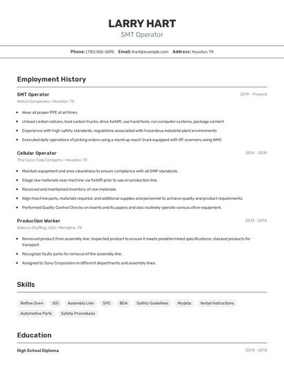 SMT Operator Resume