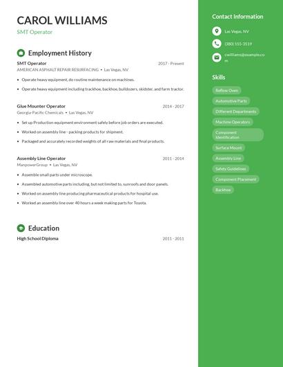 SMT Operator Resume