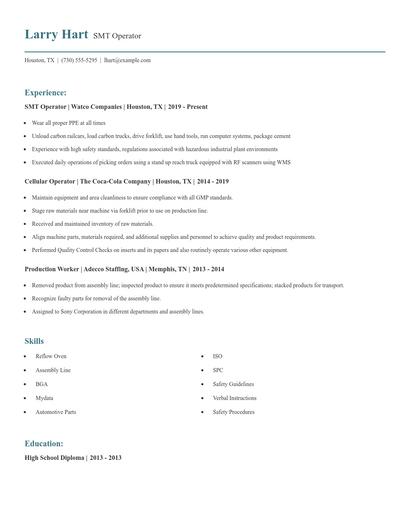 SMT Operator Resume