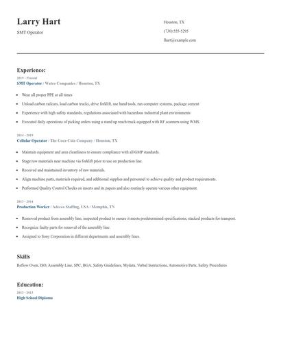 SMT Operator Resume