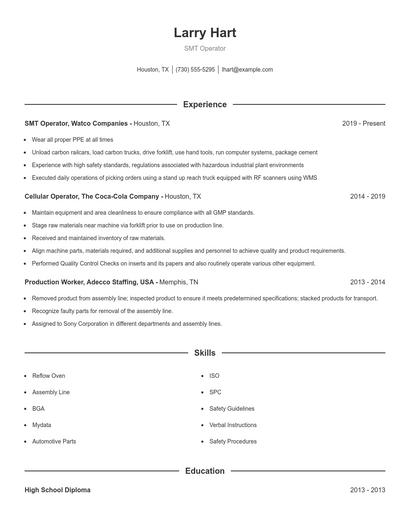 SMT Operator Resume