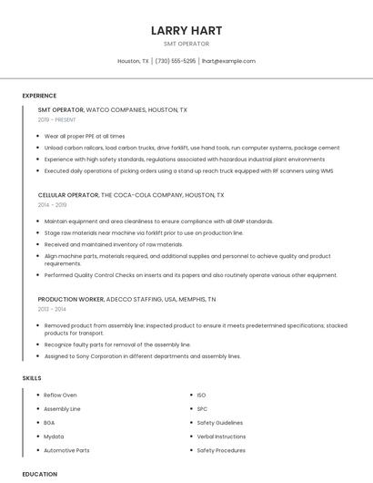 SMT Operator Resume