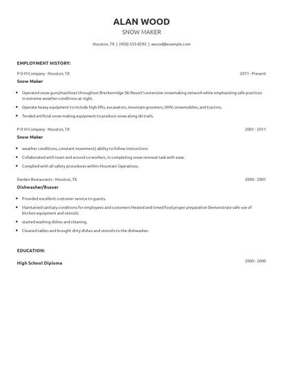 Snow Maker Resume