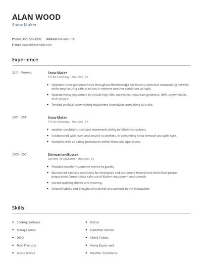 Snow Maker Resume