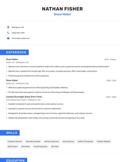 Snow Maker Resume