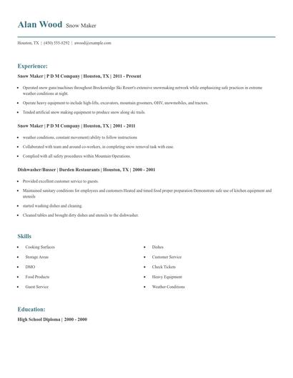 Snow Maker Resume