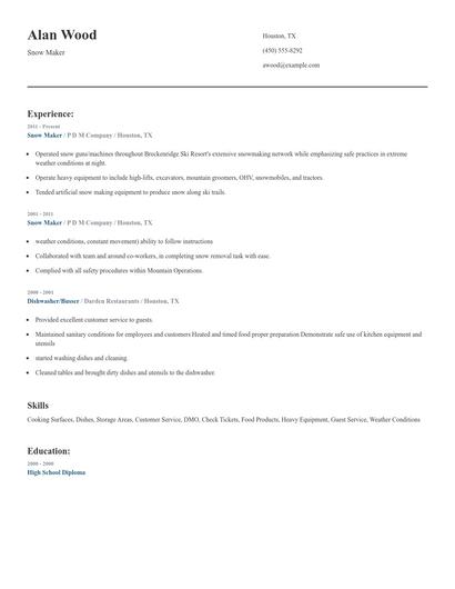 Snow Maker Resume