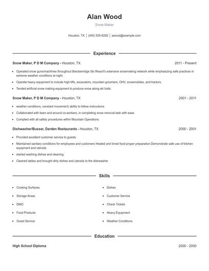 Snow Maker Resume