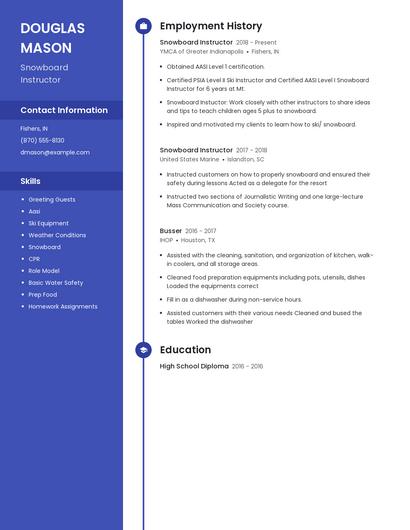 Snowboard Instructor Resume