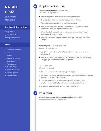Snowmobile Mechanic Resume