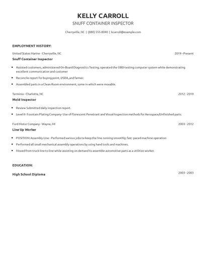 Snuff Container Inspector Resume