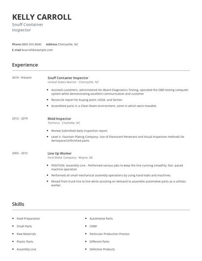 Snuff Container Inspector Resume