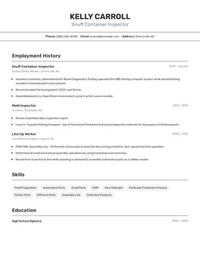 Snuff Container Inspector Resume