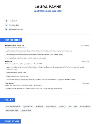 Snuff Container Inspector Resume