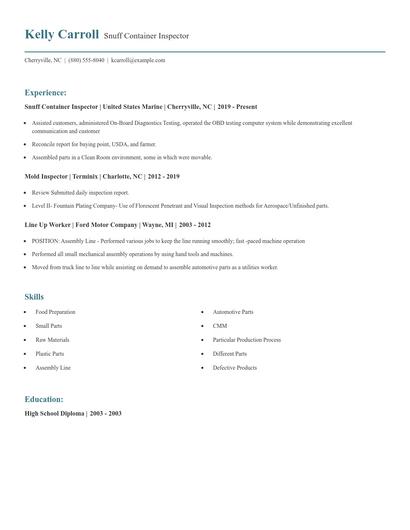 Snuff Container Inspector Resume