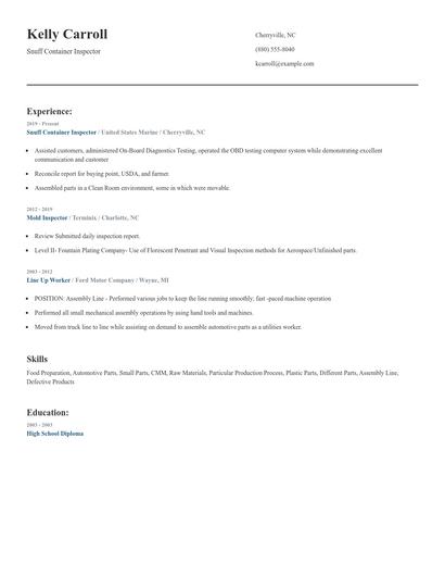 Snuff Container Inspector Resume