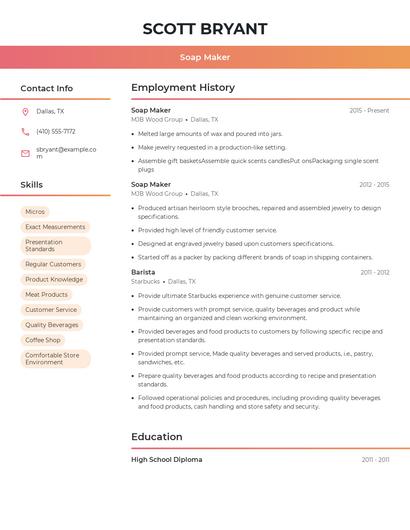 Soap Maker Resume