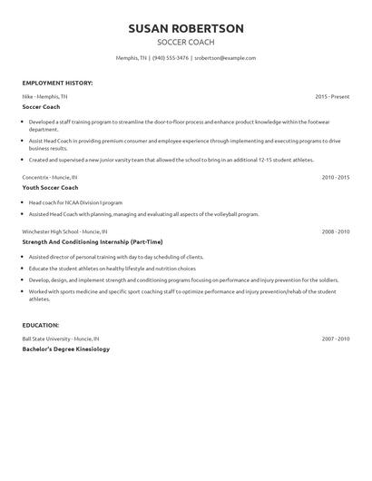 Soccer Coach Resume