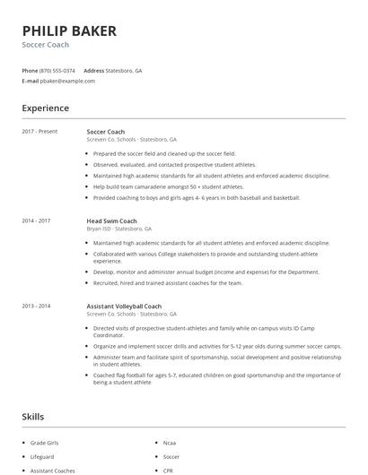 Soccer Coach Resume