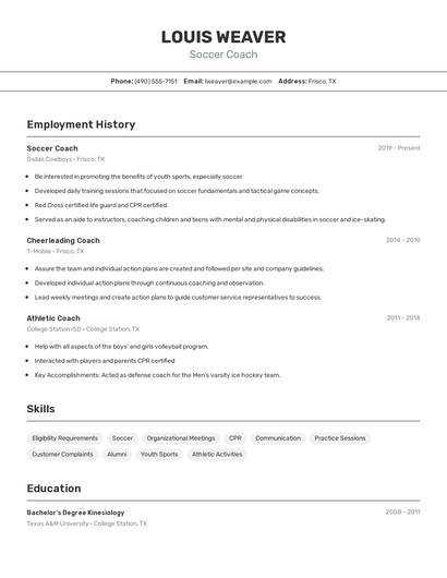 Soccer Coach Resume