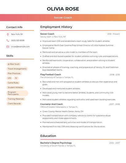 Soccer Coach Resume