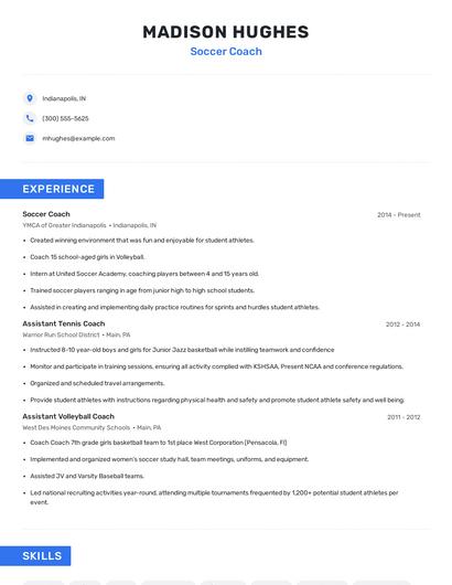 Soccer Coach Resume